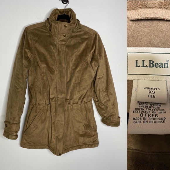 L.L. Bean Faux Suede Coat Puffy Soft XS Brown - Picture 2 of 9